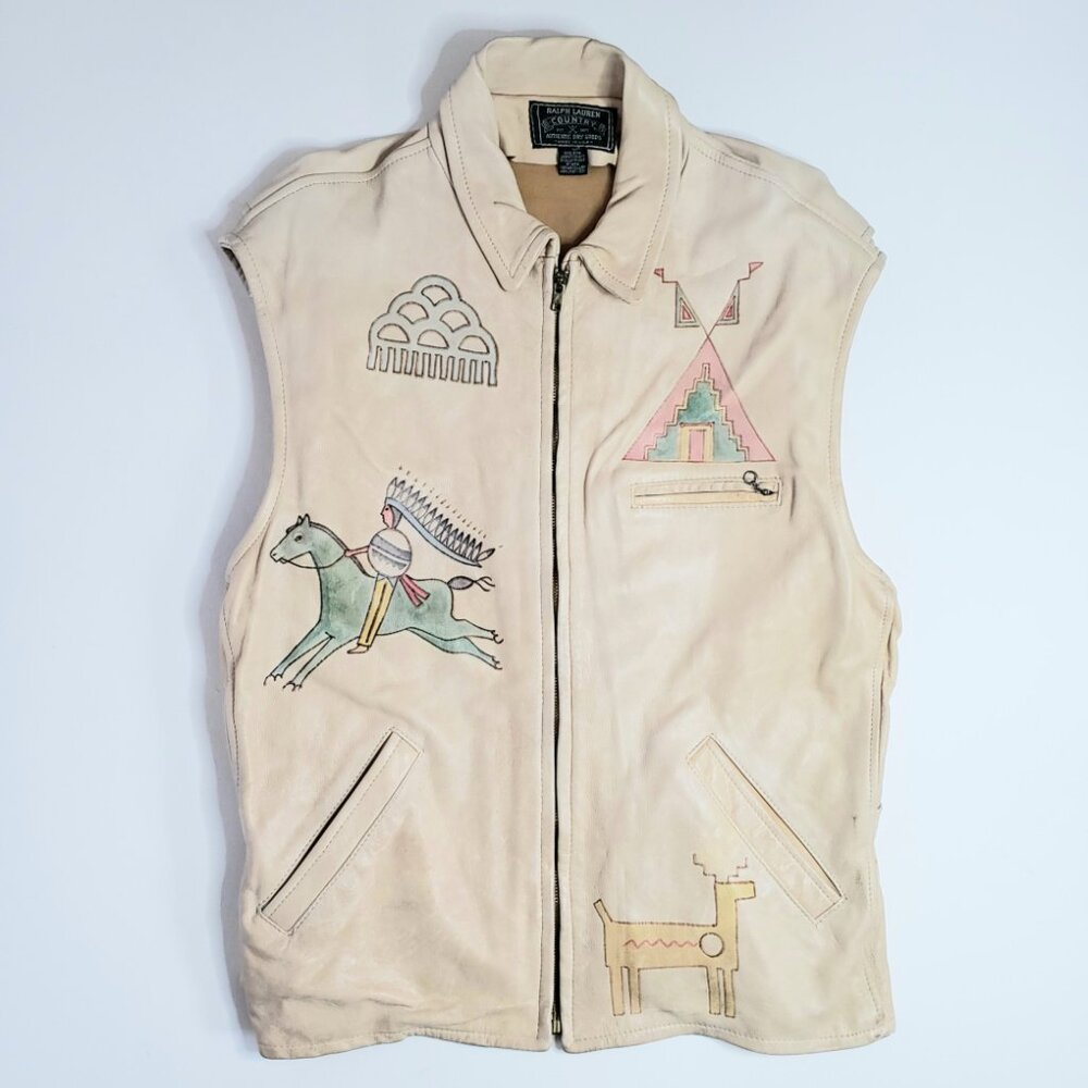 Ralph Lauren Country Polo Women Leather Vest Native American USA made 80s Vtg - Picture 15 of 16